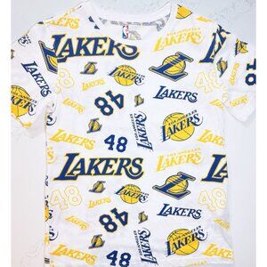 NBA LA Lakers Shirt Youth XL (18/20) Basketball Los Angeles White Mardi Gras